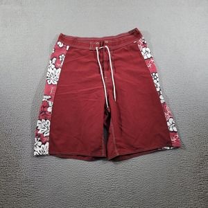 MV Fashion Shorts Mens‎ 34 Red Floral Casual Preppy Summer Beach Drawstring